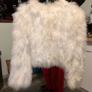 Vintage R.O.C Taiwan White Ostrich Feather Jacket M